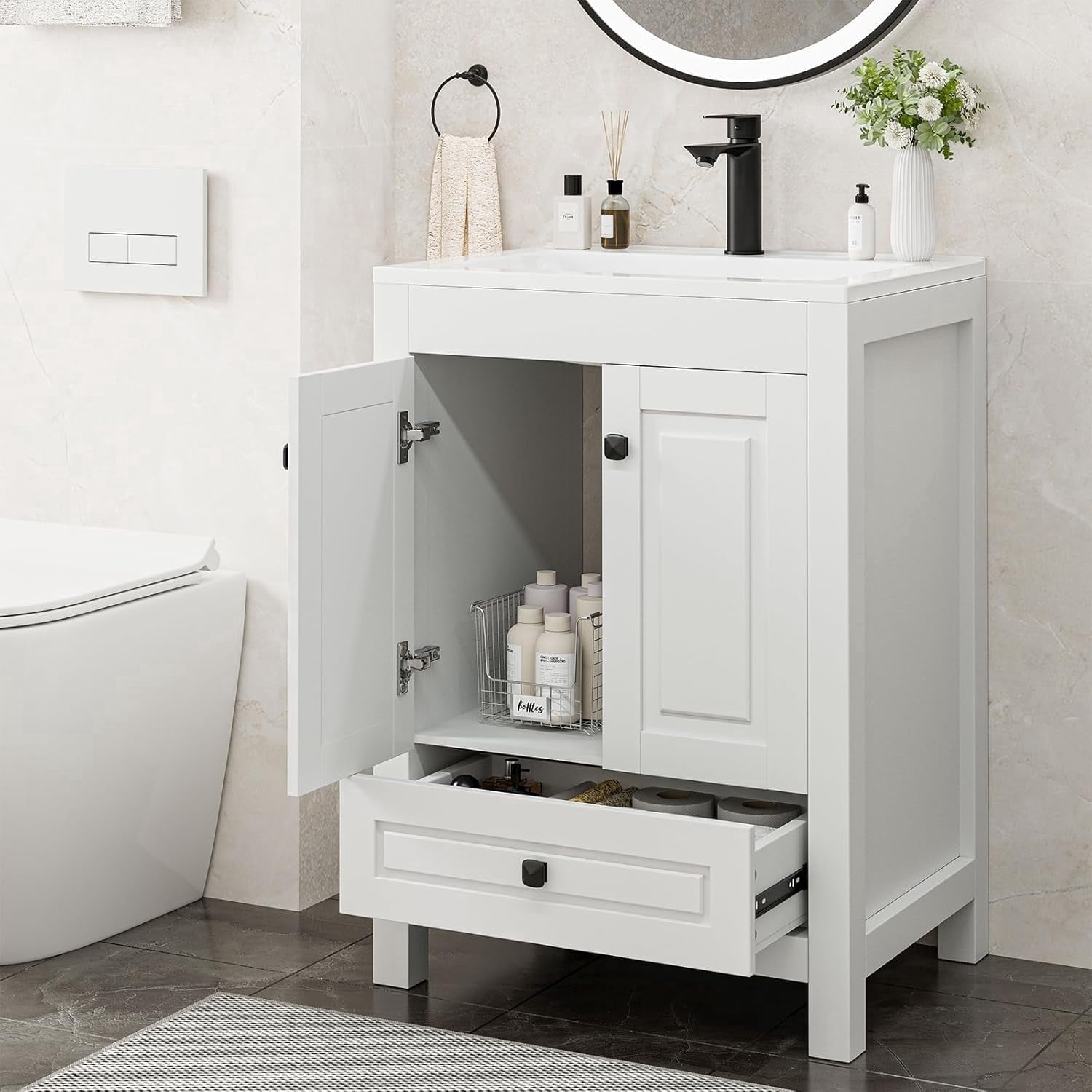 Reliancer Bathroom Vanity with Sink , Modern Thickened Bathroom Storage Cabinet, 24 inch