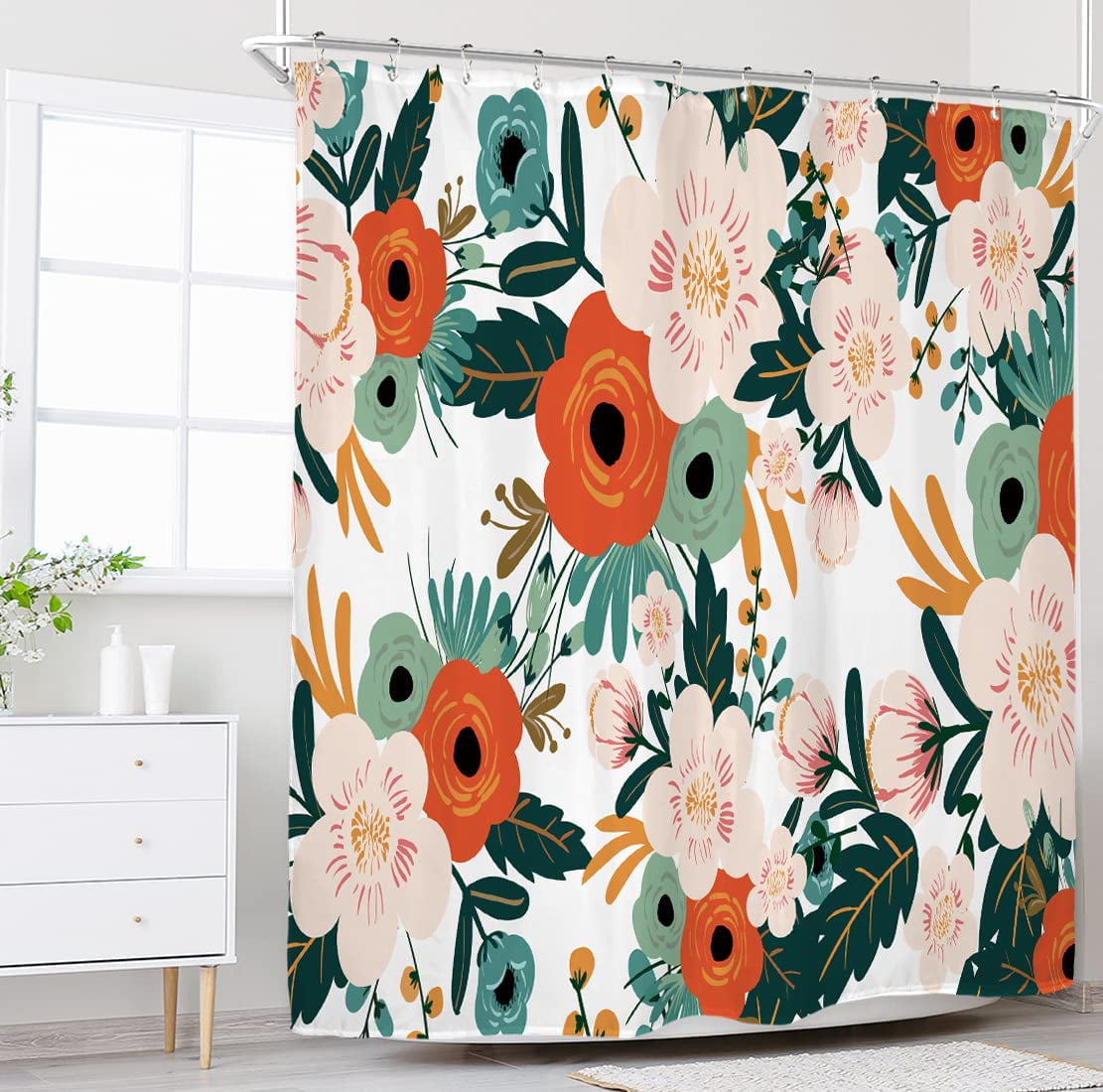 Details about    Extra Wide Wildflower Clawfoot Tub Shower Curtain Inch 18 Metal 108Wx72H Green 