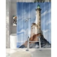 thumbnail image 3 of Split Shower Curtain for Transfer Bench, Beach Lighthouse Fabric Shower Curtains for Bathroom, Coastal Ocean Sky Birds Oil Painting Tub Sliding Transfer Bench Waterproof Bath Curtains 72"x96", 3 of 9