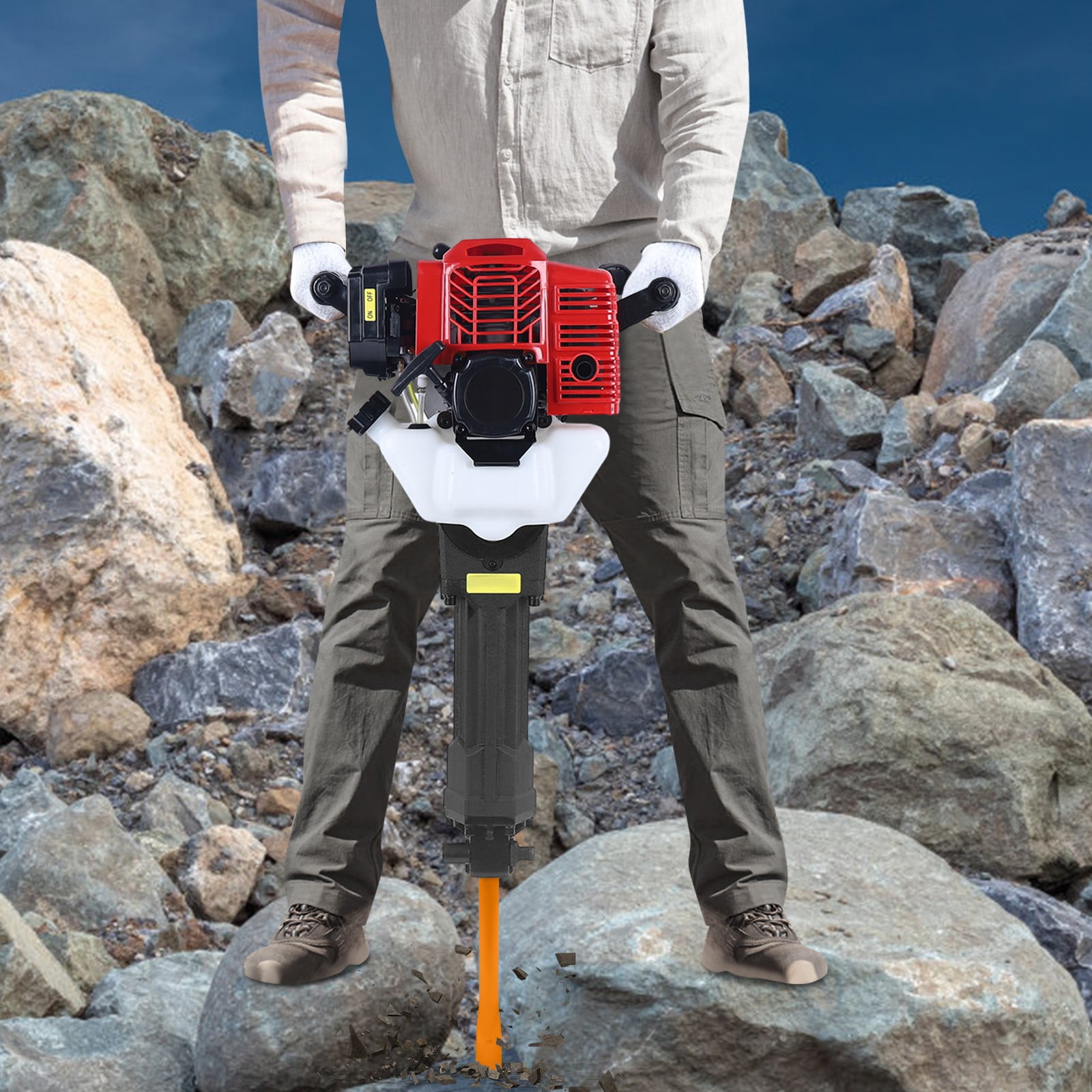 52cc Gas-Powered Demolition Jack Hammer Concrete Breaker Drill 1900W w/2 Chisels For Brick Demolition