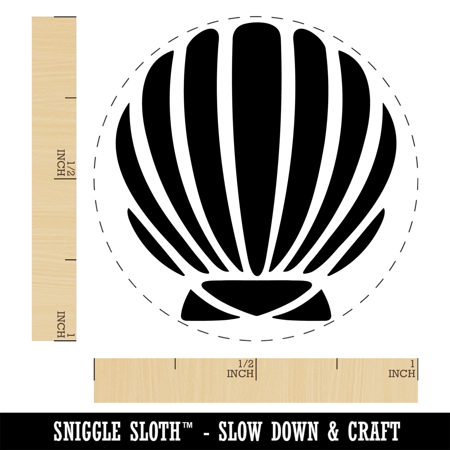 Scallop Seashell Beach Shell Ocean Self-Inking Rubber Stamp Ink Stamper - Blue Ink - Medium 1 Inch