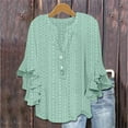 thumbnail image 4 of Fmbrln Womens Summer Ruffle 3/4 Sleeve Tops Fashion V Neck Button Hollow Out Solid Color Shirts Casual Vacation Beach Blouse Green XL, 4 of 4