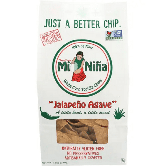 Mi Nina White Corn Tortilla Chips Jalapeno Agave Naturally Gluten Free, 12oz (Pack of 9)