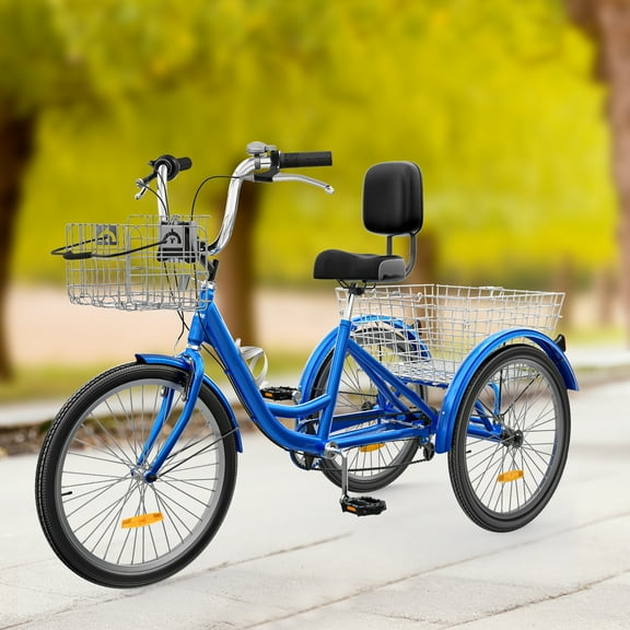 Dextrus Adult Tricycle, 24 Inch 3 Wheel Bikes, 7 Speed Trike Bike with Shimano Shifting for Adults with Removable Baskets, Cruiser Bike for Seniors Women Men Shopping Picnic Outdoor Sports, Blue