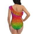 thumbnail image 5 of Haiem Rainbow Glitter Women's One Piece Swimsuits Tummy Control One Shoulder Bathing Suits Ruffle Swimwear-XX-Large, 5 of 8