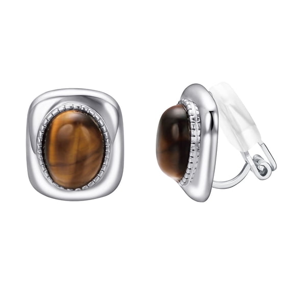 Yoursfs Silver Clip on Earrings for Women White Gold Plated Vintage Brown Birthstone Earrings Trendy Jewelry Gift