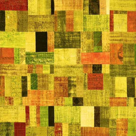 Ahgly Company Indoor Square Patchwork Yellow Transitional Area Rugs, 5' Square