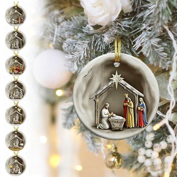Christmas Nativity Scene Acrylic Hanging Ornament, 3.1in(8cm) Transparent Colored Jesus Hanging Decor, Festive Tree Door Window Decor, Durable 2D Holiday Pendant, Perfect Xmas Religious Decoration, D