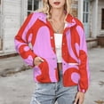 thumbnail image 3 of Jackets for Women Winter Coat Jackets Flannel Stand Collar Jacket(Abstract Red Pink Swirl Pattern,Size:S-4XL), 3 of 7