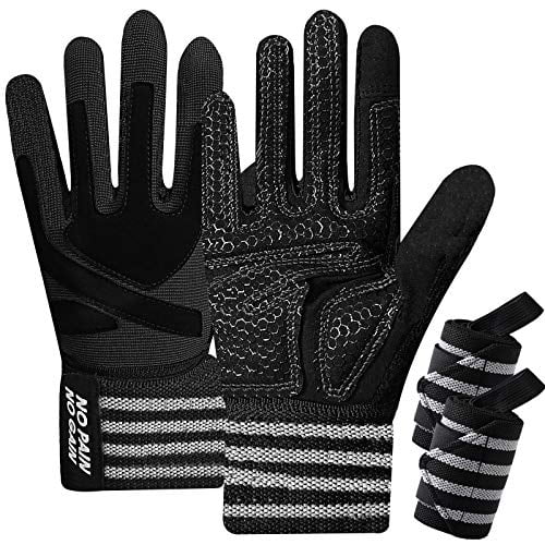 Weightlifting Hanging Biking Anti-Slip Grip Half Finger Gloves for Exercise Training Rowing Weight Lifting Gloves Work Out Gym Gloves Men Women with Wrist Wraps Support 