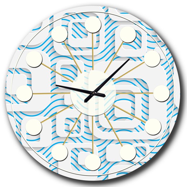 Designart '3D Motif Blanc et Bleu I Horloge Murale Moderne Mi-Siècle