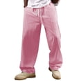 thumbnail image 2 of Hinvhai Cotton Linen Pants Men Casual Baggy Summer Beach Elastic Drawstring Waist Yoga Striped Pants Travel Baggy Work Pant with Pocket Pink, 2 of 8