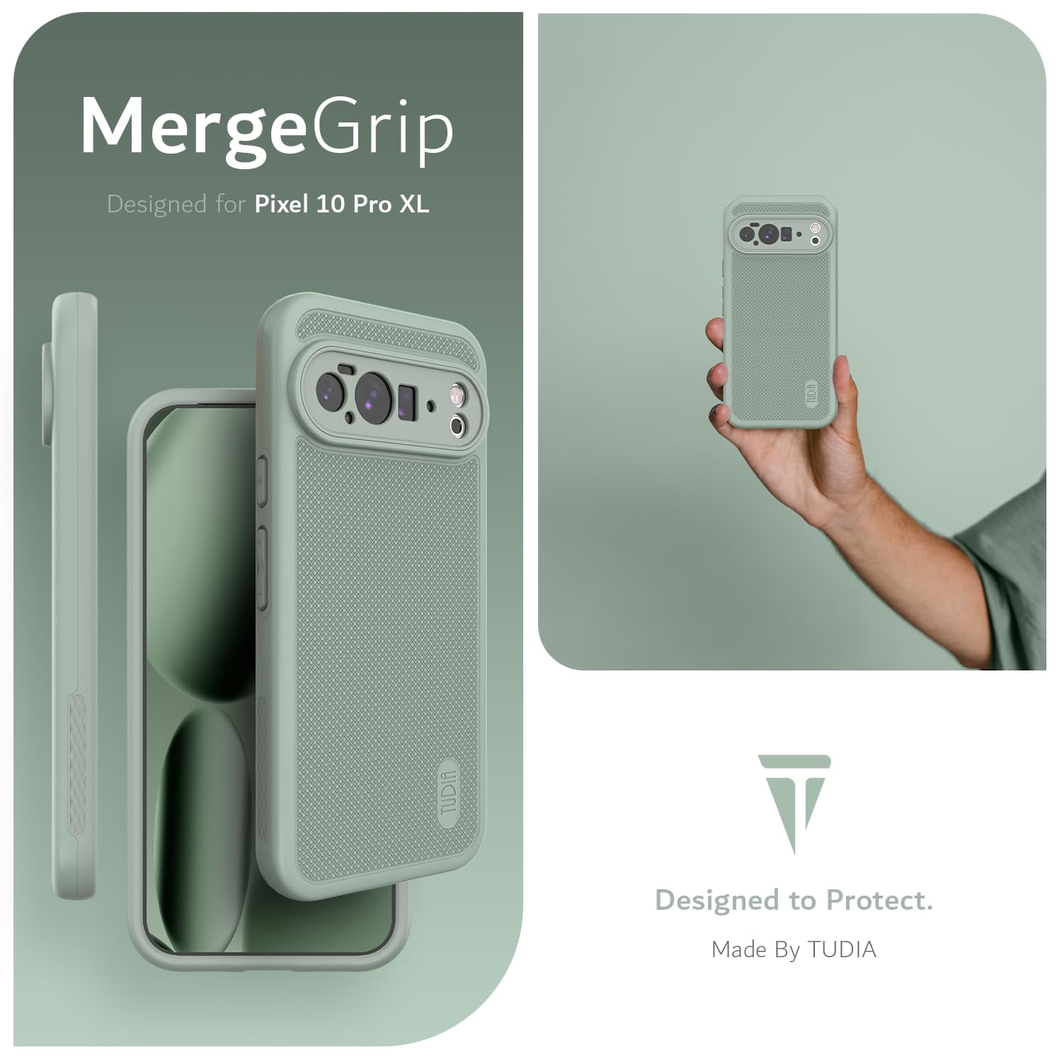 TUDIA MergeGrip Case for Google Pixel 10 Pro XL (2025), Shockproof Dual Layer Rugged Protective Phone Case, Green Lily