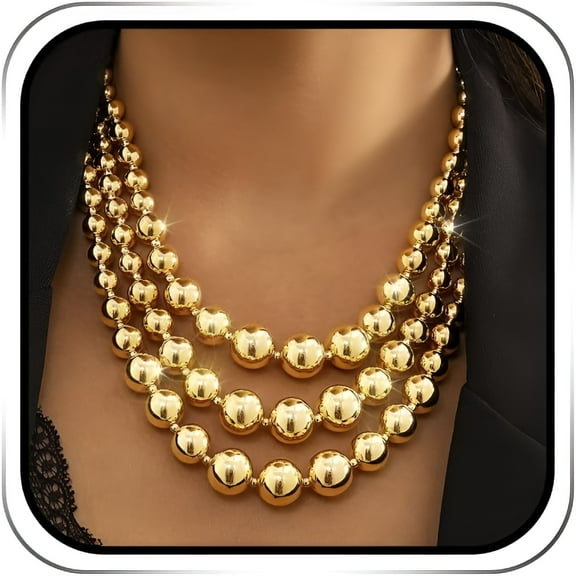 DESIGNICE Gold Beaded Chunky Necklace Beads Strands Necklace Chain Bib Statement Necklace Accessories For Women