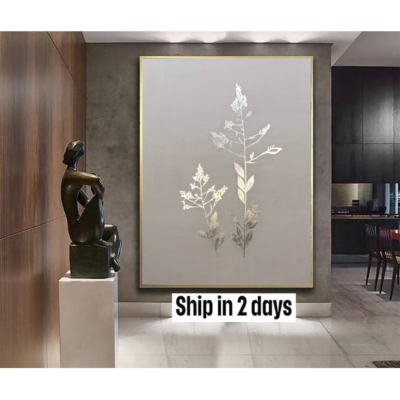 64x48" Large Acrylic Abstract Silver Painting Gold Leaf Painting Contemporary Modern Art Unique Abstract Painting Creative Wall Art