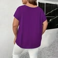 thumbnail image 4 of CIENVNSTG Women's 2026 Spring Summer Short Sleeve V Neck Top Lattice Cutout on Sleeves and Hem for a Dressy Touch Loose Fit Casual Tunic Blouse for Daily Trendy Beach Vacation Outfits Purple 5XL, 4 of 4