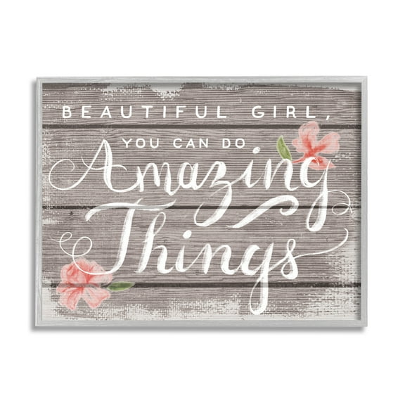 Stupell Industries Beautiful Girl Inspirational Kids Flower Word Design, 24 x 30,Design by Daphne Polselli