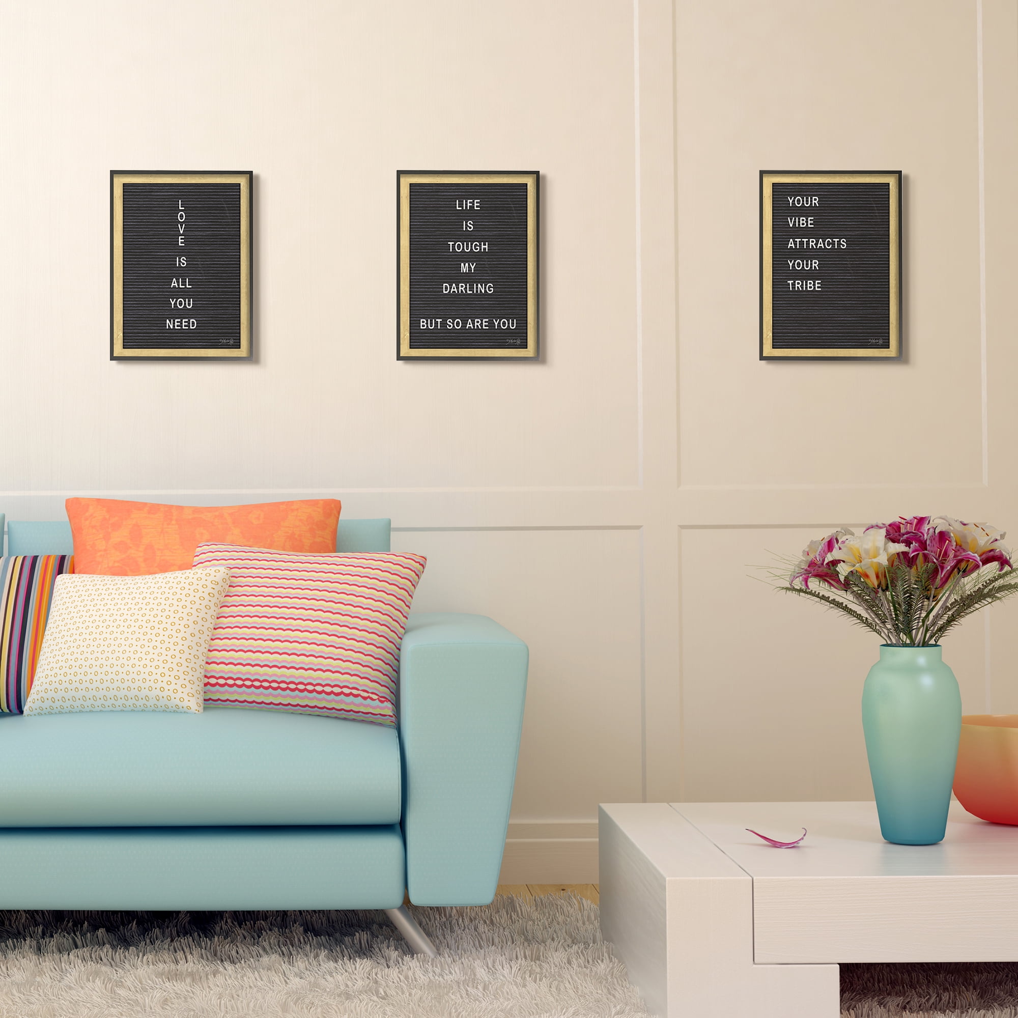 The Stupell Home Decor Your Vibe Your Tribe Black and White Framed Letter Board Look