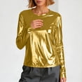 thumbnail image 4 of GEWSEY Metallic Tops for Women Long Sleeve Shimmer Disco Party T-Shirt Slim Going Out Club Sparkly Blouses Concert Outfit (Gold, XL), 4 of 8