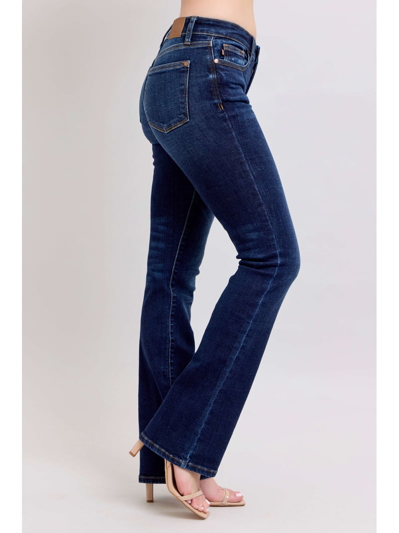 Judy Blue Women's Mid-Rise Bootcut Jeans – Dark Wash Stretch Denim – Flattering & Comfortable Fit