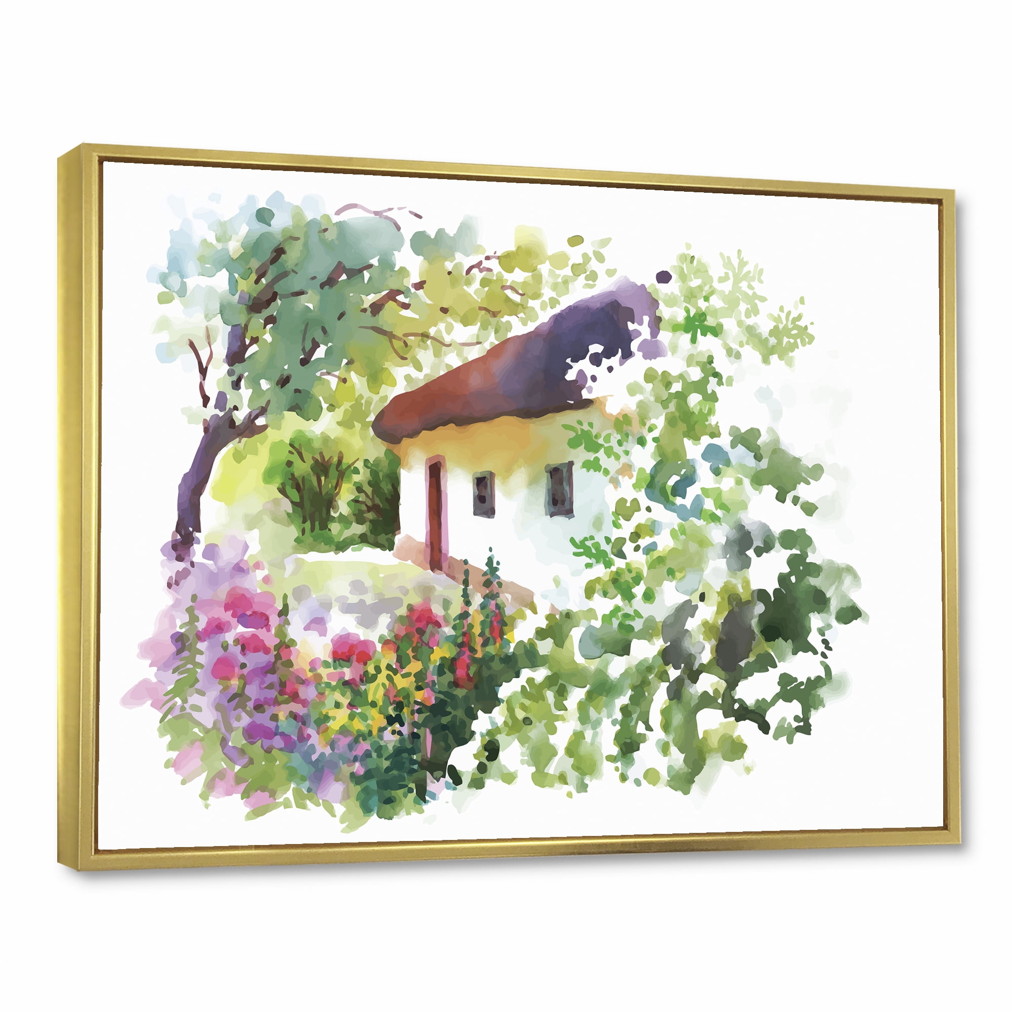 Designart 'Rural Village House On A Green Summer Day' Traditional Framed Canvas Wall Art Print
