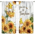 thumbnail image 2 of Sunflower Curtains for Kitchen, Rusitc Country Gnome Yellow Flowers on Wooden Printed Farmhouse Style Rod Pocket Bedroom Living Room Window Curtains 2 Panels, 55"x63" Inch, 2 of 5