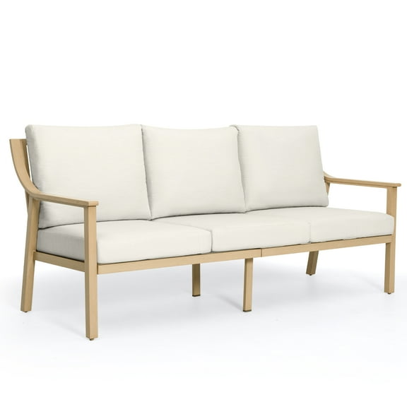 HAPPATIO Patio 3-Seater Couch, All Weather Aluminum Patio Outdoor Furniture, Deep Seat with 4.5" Thicken Removable Cushions for Deck, Lawn, Outside (Beige)