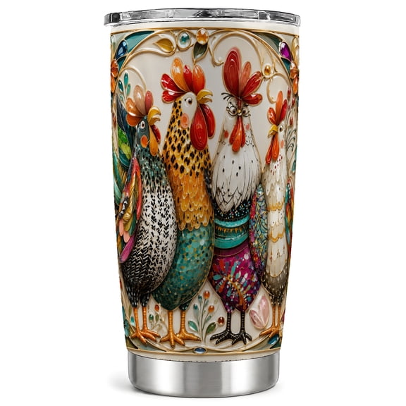 Colorful Chicken Tumbler 20oz, Farm Tumbler, Stainless Steel Travel Cup