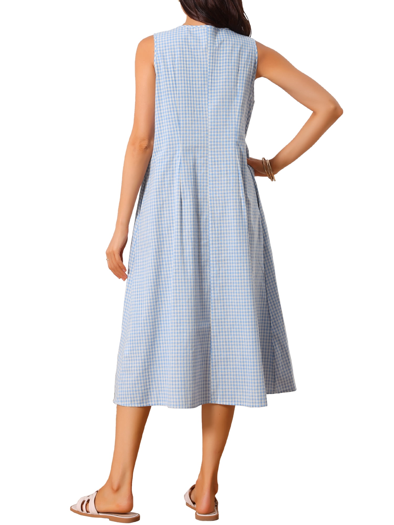 DARING DIVA Plaid Sleeveless Loose Fit Tank Midi Dress S Light Blue