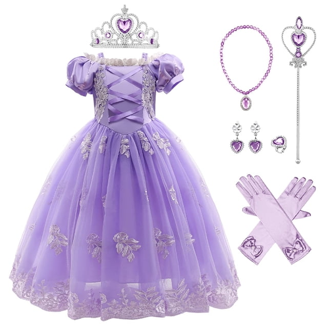 Tenues de Cosplay d'Halloween de Princesse pour Petites Filles pour Fête d'Enfants Déguisement Longue Robe de Soirée 3-4 Ans Violet