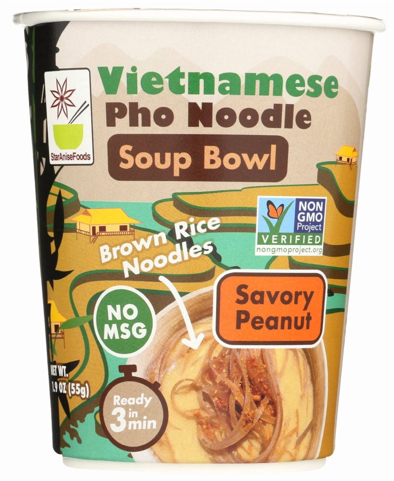 (5 pack) Star Anise Foods Instant Vietnamese Pho Bowl, Brown Rice Noodles, Gluten Free, No MSG, 1.9 oz