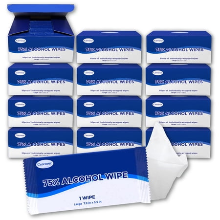 Caresour [Individually Wrapped] Advanced 75% Alcohol Hand Sanitizing Wipes, Large 7.9” x 5.5” (600 Wipes)