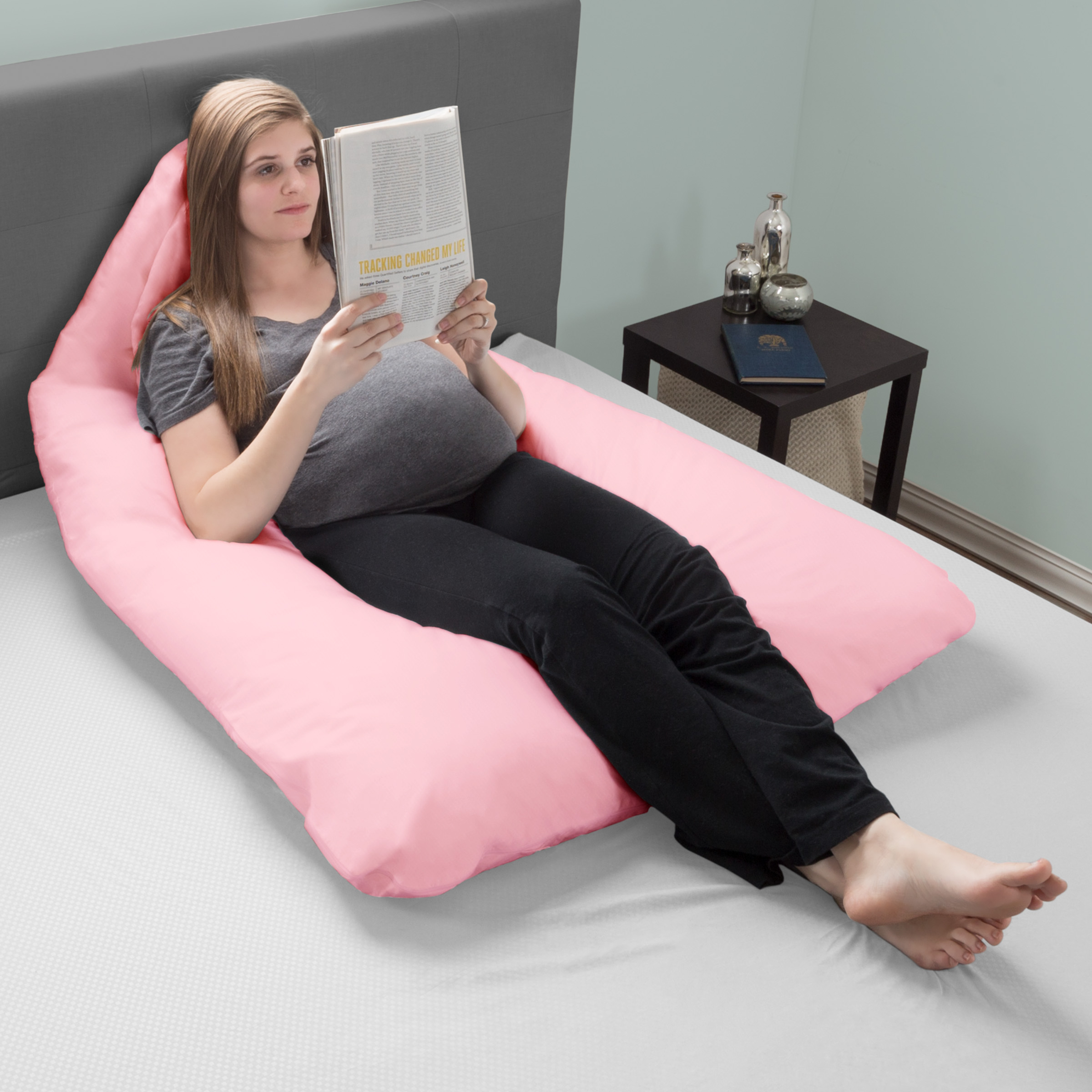 Full Body Pillow Cover- U-Shaped 100% Cotton Jersey Replacement Pillowcase, Removeable with Zipper for Pregnancy/Body Pillows by Lavish Home (Pink)