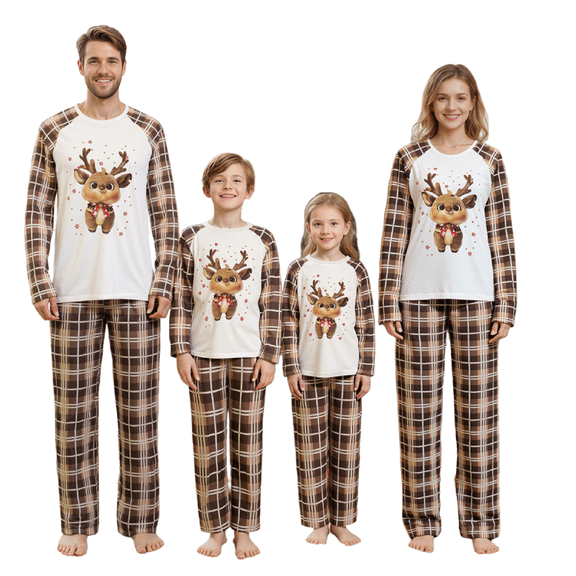 Family Matching Christmas Pajamas Set Plaid Reindeer Print Holiday Pajamas Sleepwear