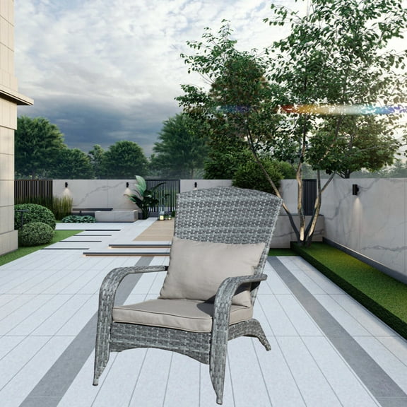 Outdoor Patio Chair with Waterproof Cushions - All-Weather PE Wicker & Iron Frame, Comfortable Grey Lounge Seating for Garden, Deck or Backyard