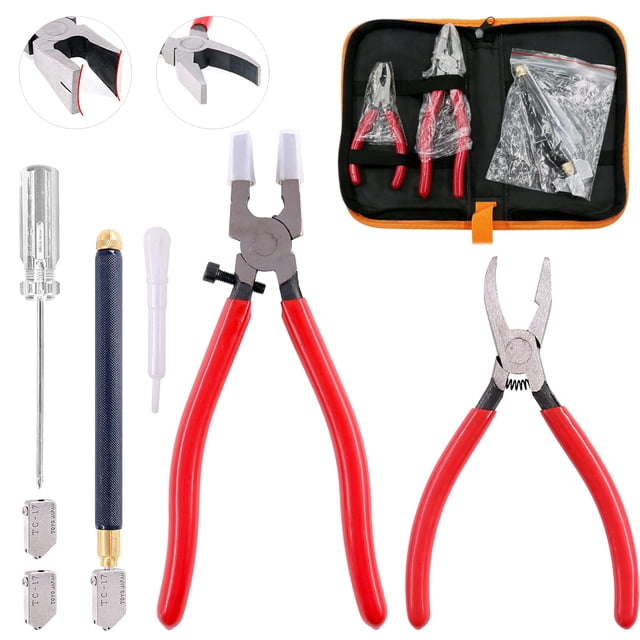 Kit de Herramientas para Cortar Vidrio Swpeet con Alicates Rompedores y Grozer de 9 Piezas