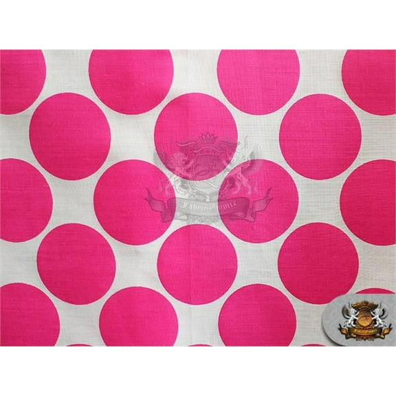 Polycotton Printed Fabric LARGE POLKA DOTS FUCHSIA WHITE / 60" Wide / Sold by the yard