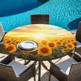 thumbnail image 5 of Sunflower Flowers Round Tablecloth 45-54 Inch Round Fitted Table Cloth with Elastic Edge, Summer Sunrise Vintage Flowers Waterproof Table Cover Protector for Outdoor Picnic Party Dining, 5 of 6