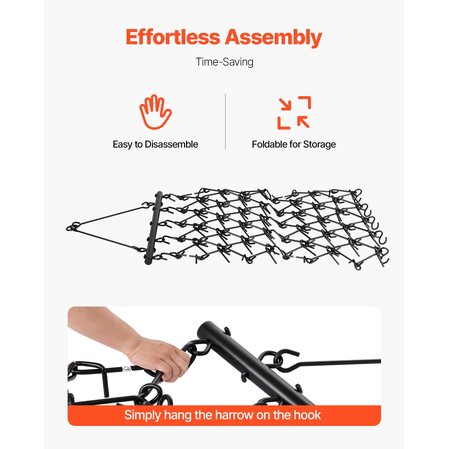 KFFKFF Chain Harrow, 4x4 ft, Robust Drag Harrow with 69 Pointed Teeth, Suitable for ATV UTV Tractor, Preparing Soil, Seeding, Leveling Terrain, and Maintaining Gravel Yard