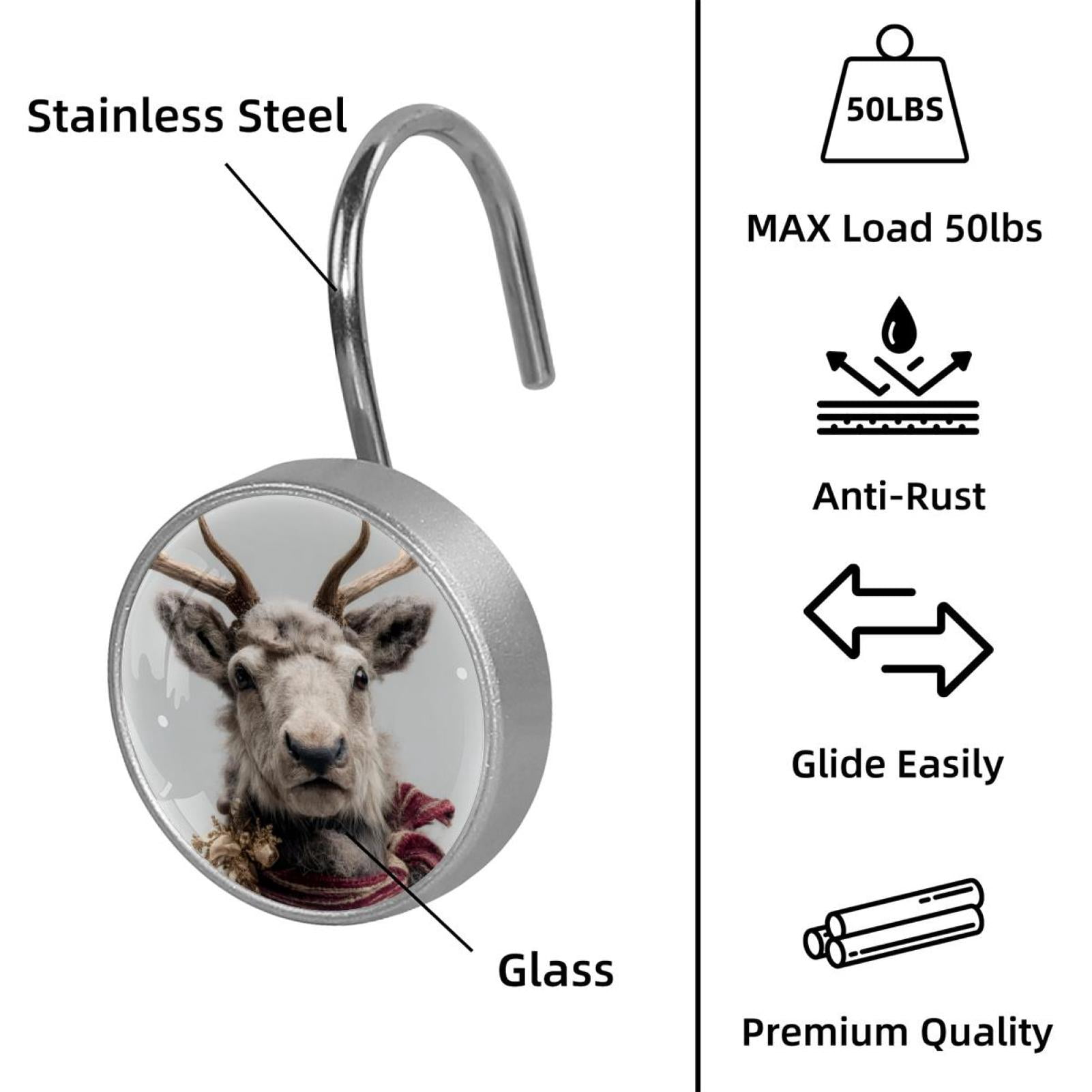 12pcs Decorative Shower Curtain Hooks, Rust Resistant Shower Rings for Bathroom Living Room,Rustproof Stainless Steel Rings for Shower Curtain and Liner Rods,Christmas