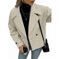 thumbnail image 2 of Cropped Trench Coat for Women Double Breasted Long Sleeve Work Office Business Casual Fall Short Jackets Gray XL, 2 of 9