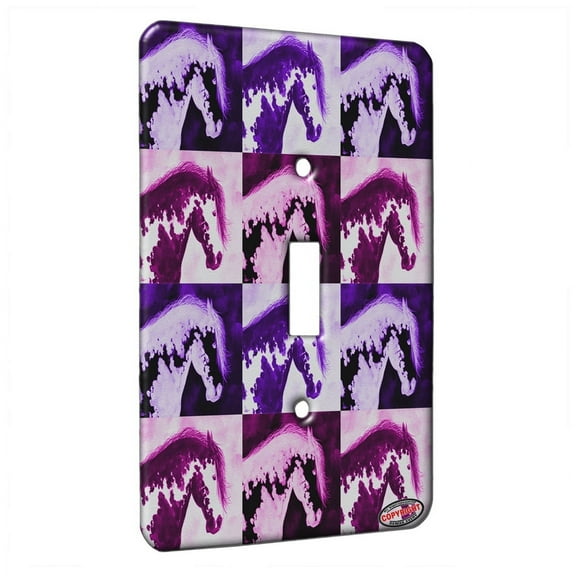 KuzmarK™ Single Gang Toggle Switch Wall Plate - Purple Pinto Mustang Abstract Horse Pink Pattern Art by Denise Every