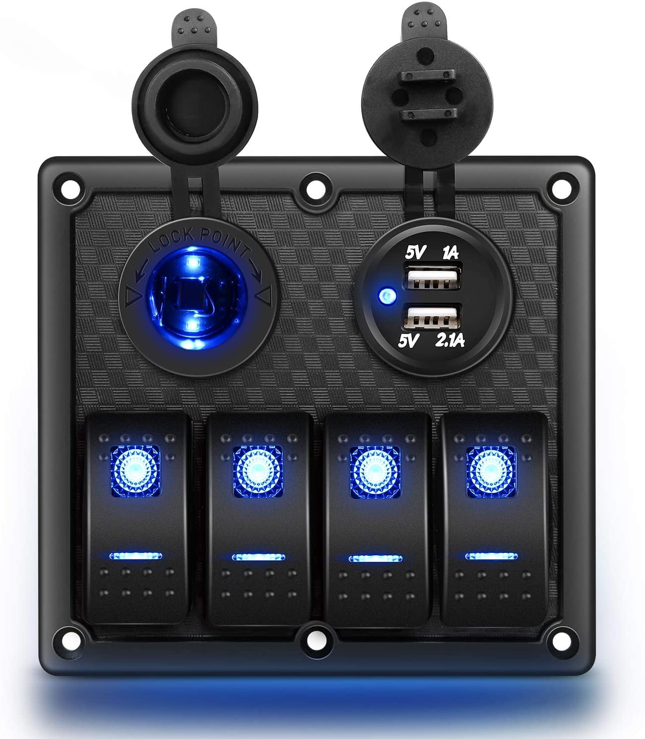 5 Gang 12V Switch Control Panel Voltmeter LED Light USB Charger Car Campervan RV 