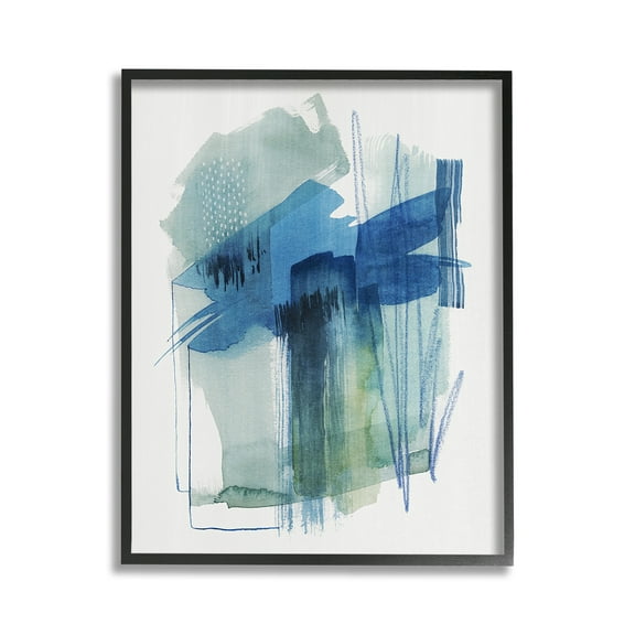 Stupell Industries Blue Scribbles Painting Abstract Painting Black Framed Art Print Wall Art, 11 x 14