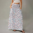 thumbnail image 4 of WTOBBY Women's Floral Print Flowy Maxi Skirt Bohemian Style Casual Summer Beach Long Skirt Elastic Waist Lightweight Tiered Pleated Skirt with Drawstring Waist,White L, 4 of 5