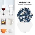 thumbnail image 5 of Leather Coasters with Heat-resistant for Drinks, Lilies Flowers Navy Blue -标题2 Hexagon, 5 of 5