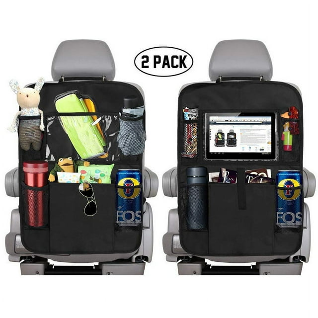 Organizador de coche de 2 piezas, protector de asiento trasero para niños, alfombrillas impermeables con soporte extragrande para iPad/tableta con pantalla táctil.