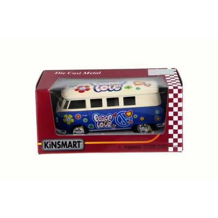 1962 Volkswagen Classical Bus, Blue - Kinsmart 5377FW - 1/32 Scale Diecast Model Toy