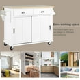 thumbnail image 5 of Kitchen Cart with Foldable Rubber Wood Drop-Leaf Countertop, Concealed Sliding Barn Door, Kitchen Island on 4 Wheels with Storage Cabinet and 2 Drawers, Black, White, 5 of 9