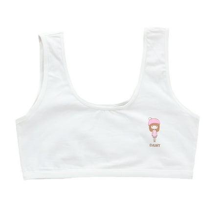 

ZPAQI Kids Puberty Girl Single Layer Cotton Training Bra Solid Color Wide Strap Underwear Cartoon Figures Print Bralette 8-16T 5 Color